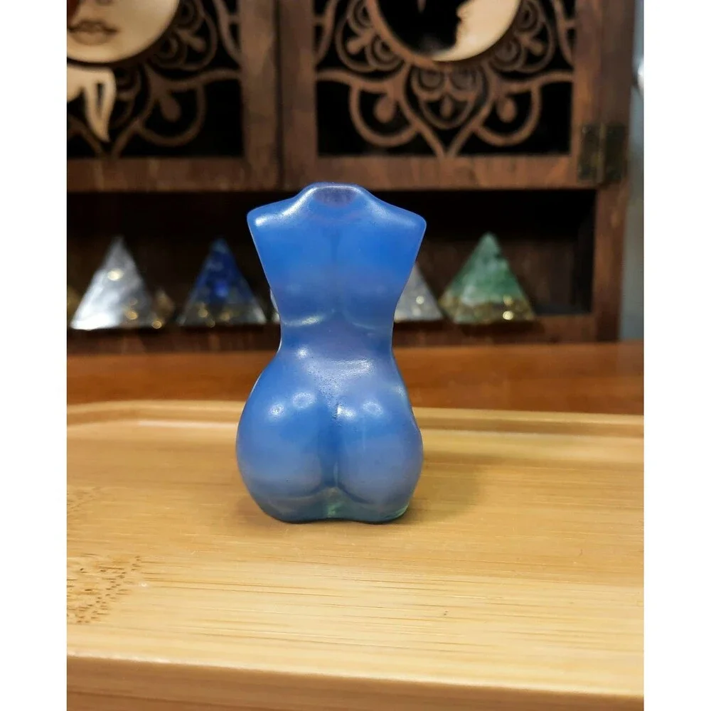 Carved Blue Smelting Quartz Pregnant Womans Torso Figure